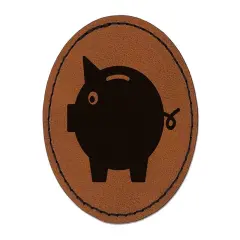 Piggy Bank Solid Round Iron-On Engraved Faux Leather Patch Applique - 2.5" Brown