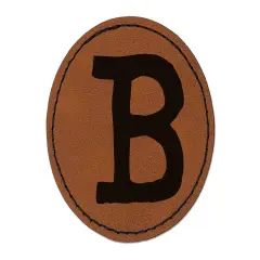 Letter B Uppercase Cute Typewriter Font Round Iron-On Engraved Faux Leather Patch Applique - 2.5" Brown