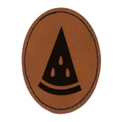 Watermelon Wedge Round Iron-On Engraved Faux Leather Patch Applique - 2.5" Brown