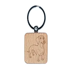 Devoted Dachshund Wiener Pet Dog Engraved Wood Square Keychain Tag Charm