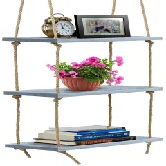 Sorbus 3-Tier Rustic Wood Hanging Rope Storage Shelves