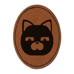 Round Cat Face Skeptical Round Iron-On Engraved Faux Leather Patch Applique - 2.5" Brown