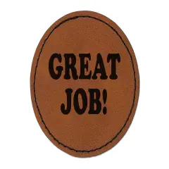 Great Job Teacher School Round Iron-On Engraved Faux Leather Patch Applique - 2.5" Brown