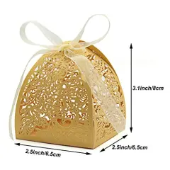 70 Pieces Laser Cut Rose Candy Boxes, Favor Boxes 2.5"x 2.5"x 3.1", Gift Boxes for Bridal Shower Anniverary Birthday Party Wedding Favor (Gold)