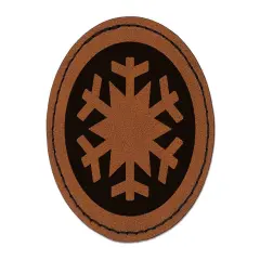 Snowflake in Circle Winter Snowing Round Iron-On Engraved Faux Leather Patch Applique - 2.5" Brown