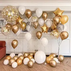 50 Pieces White and Gold Confetti Latex Balloons, 12 inch gold and white Party Balloons with Ribbons for Birthday Graduation Wedding Bridal Shower Party Decoration