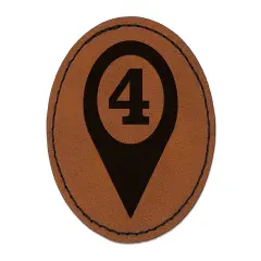 Map Location 4 Marker Round Iron-On Engraved Faux Leather Patch Applique - 2.5" Brown