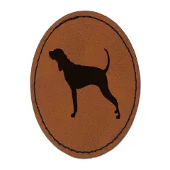 American English Coonhound Dog Solid Round Iron-On Engraved Faux Leather Patch Applique - 2.5" Brown