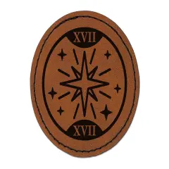 The Star Tarot Card Round Iron-On Engraved Faux Leather Patch Applique - 2.5" Brown