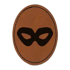 Thief Mask Crime Icon Round Iron-On Engraved Faux Leather Patch Applique - 2.5" Brown