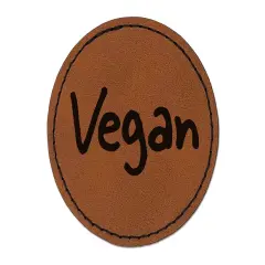 Vegan Text Round Iron-On Engraved Faux Leather Patch Applique - 2.5" Brown