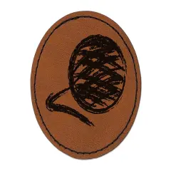 Ball of Yarn Sketch Crochet Knit Round Iron-On Engraved Faux Leather Patch Applique - 2.5" Brown
