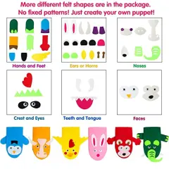 6 Pieces Hand Puppet Making Kit for Kids Art Craft Felt Sock Puppet Toys Creative DIY Make Your Own Puppets Pompoms Wiggle Googly Eyes Storytelling Role Play Party Supplies Gift for Girls Boys