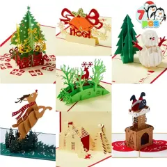 JOYIN Pack of 7 Pop-up 3D Christmas Greeting Cards Unique Designs & Envelopes 6" x 6" for Winter Christmas Season, Holiday Gift Cards, Christmas Gifts Cards.