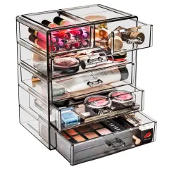 Sorbus Acrylic Makeup & Jewelry Organizer Storage Case- (4 Large, 2 Small Drawers) Black