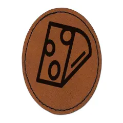 Wedge of Cheese Round Iron-On Engraved Faux Leather Patch Applique - 2.5" Brown