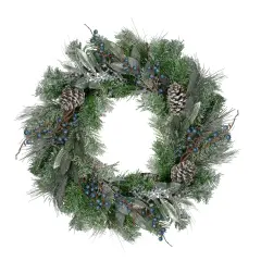 Northlight Mixed Iced Pine and Blueberries Artificial Christmas Wreath - 24" - Unlit Green