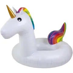 Northlight 68" Rainbow Unicorn Inflatable Swimming Pool Tube Ring Float White