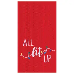 27" x 18" "All Lit Up" Sentiment Red Cotton Christmas Waffle Weave Kitchen Dish Towel Decor Decoration
