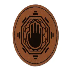 Monk Geometric Palm Round Iron-On Engraved Faux Leather Patch Applique - 2.5" Brown