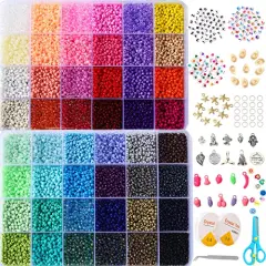 8800+pcs 4mm 12/0 48 Colors Glass Seed Beads, Charms Bracelet Jewelry Making Beads Kit Gifts for Teen Girls Crafts for Girls Ages 8-12 Birthday Gifts Christmas