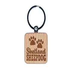 Shetland Sheepdog Dog Paw Prints Fun Text Engraved Wood Square Keychain Tag Charm