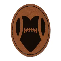 Heart Shaped Football Sports Round Iron-On Engraved Faux Leather Patch Applique - 2.5" Brown