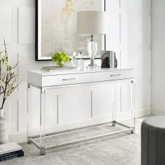 Caspian High Gloss 2 Drawer Acrylic Leg Metal Base Console Table White/Chrome