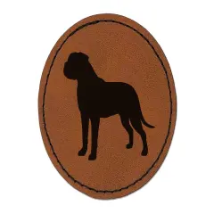 Bullmastiff Dog Solid Round Iron-On Engraved Faux Leather Patch Applique - 2.5" Brown