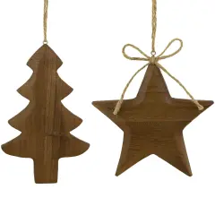 Northlight Tree and Star Wooden Christmas Ornaments - 5" - Brown - Set of 2
