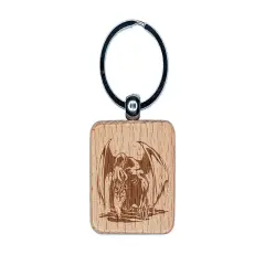Cthulhu Eldritch Horror Rising From the Ocean Engraved Wood Square Keychain Tag Charm
