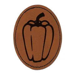Sweet Bell Pepper Round Iron-On Engraved Faux Leather Patch Applique - 2.5" Brown