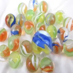 25 Glass Marbles CAT'S EYE Orange/Blue Cats Eyes Game Pack Shooter Swirl Squid