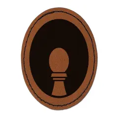 Chess Piece White Pawn Round Iron-On Engraved Faux Leather Patch Applique - 2.5" Brown