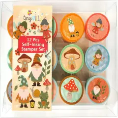 TINYMILLS 12 Pcs Garden Fairies Mushroom Gnomes Stamp Kit for Kids - Gnomes Garden Fairies Tea Party Self Inking Stamps Gift Party Favors