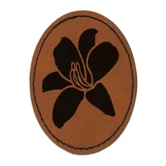 Daylily Lily Flower Round Iron-On Engraved Faux Leather Patch Applique - 2.5" Brown