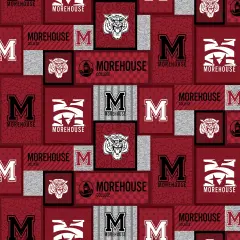 Sykel Enterprises-Morehouse College Fleece Fabric-Morehouse Maroon Tigers College Patch Fleece Blanket Fabric-Sold by the yard