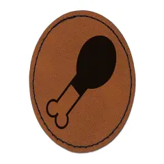 Chicken Leg Round Iron-On Engraved Faux Leather Patch Applique - 2.5" Brown