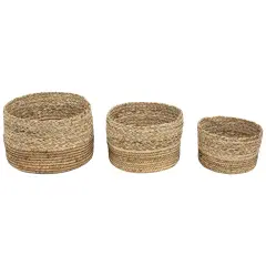 Northlight Set of 3 Braid and Twist Woven Seagrass Storage Baskets 9.75" Beige