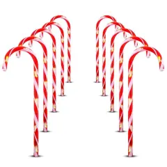 10 Candy Cane Pathway Lights with Stakes for Christmas Decor