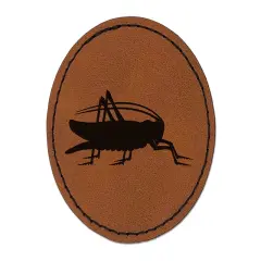 Grasshopper Insect Solid Round Iron-On Engraved Faux Leather Patch Applique - 2.5" Brown