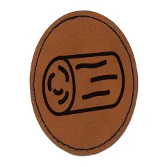 Log Tree Doodle Round Iron-On Engraved Faux Leather Patch Applique - 2.5" Brown