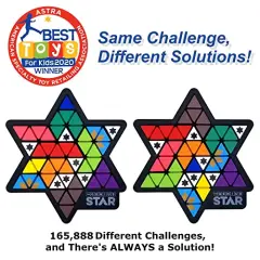 Toy of The Year Award Winning Family Board Game. 165,888 Possible Puzzles by Filling in Colored Shapes with Blockers to Complete A Star! Golden Star Twist!