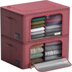 Sorbus Foldable Storage Bin Set with Divided Interior, Large Clear Window & Carry Handles - (Two Sections) Pink