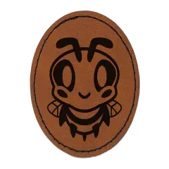 Cute Bee Happy Round Iron-On Engraved Faux Leather Patch Applique - 2.5" Brown