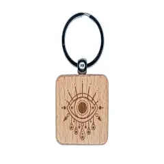 Nazar Evil Eye Ward Protection Symbol Charm Curse Magic Engraved Wood Square Keychain Tag Charm