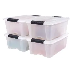 IRIS USA 12 Quart Stackable Plastic Storage Bins with Lids and Latching Buckles, 4 Pack - Pearl, Containers with Lids and Latches, Durable Nestable Closet, Garage, Totes, Tub Boxes Organizing Clear