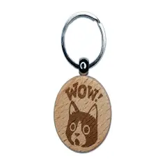 Wow Surprised Cat Teacher Student Engraved Wood Round Keychain Tag Charm