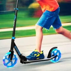 Portable Folding Sports Kick Scooter with LED Wheels Blue