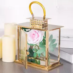 GOLD 10" tall Metal Lantern Candle Holder